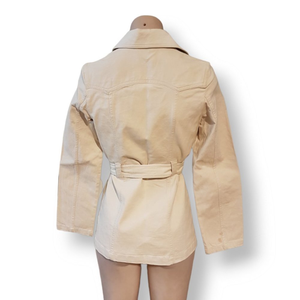 Metrogirl Y2k, cream, belted, stretch denim corduroy jacket coat fits AU 6 8 10 - Picture 5 of 5